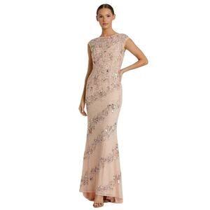 MAC DUGGAL Dress Size 2 Evening Gown Sequin Pink NEW Cream Embellished Bateau